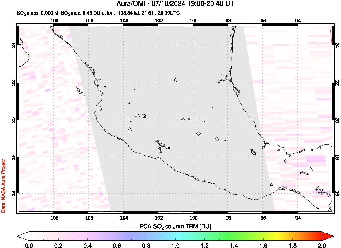 A sulfur dioxide image over Mexico on Jul 18, 2024.