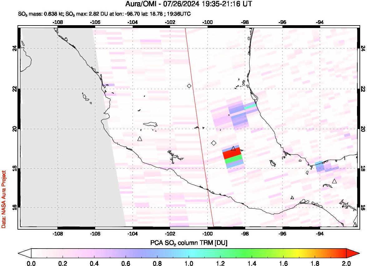 A sulfur dioxide image over Mexico on Jul 26, 2024.