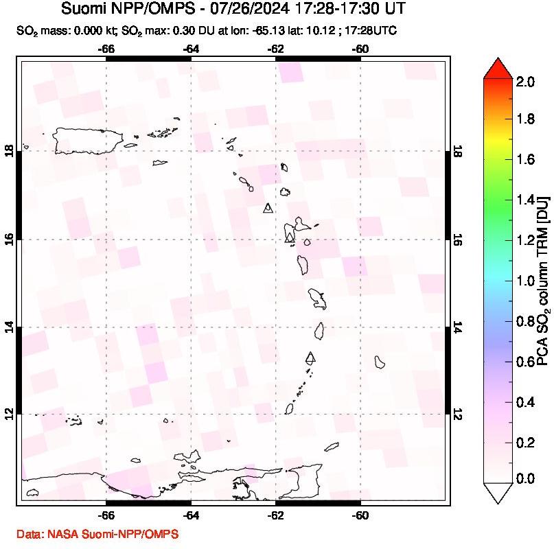 A sulfur dioxide image over Montserrat, West Indies on Jul 26, 2024.