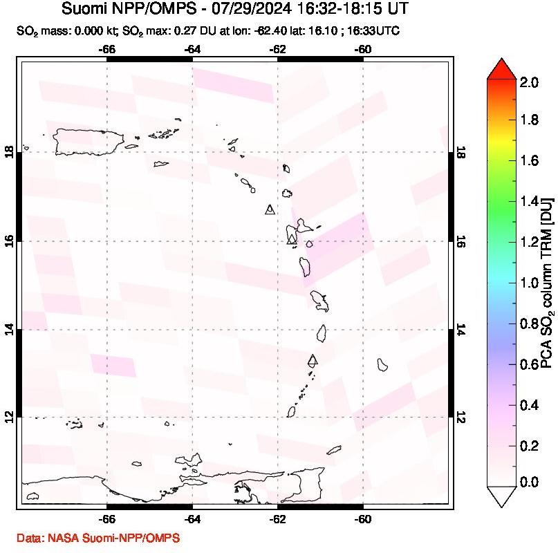 A sulfur dioxide image over Montserrat, West Indies on Jul 29, 2024.