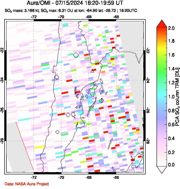 A sulfur dioxide image over Northern Chile on Jul 15, 2024.