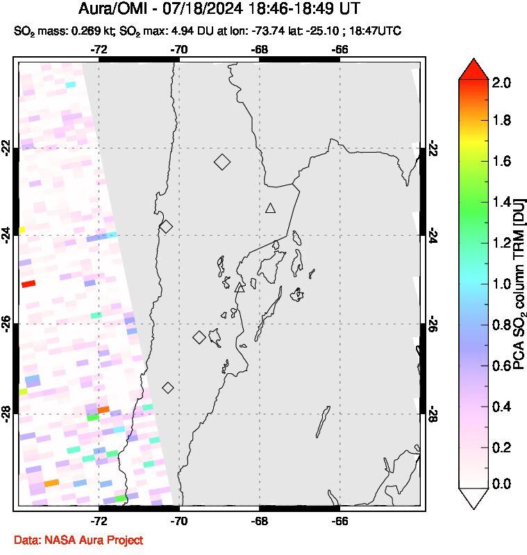 A sulfur dioxide image over Northern Chile on Jul 18, 2024.