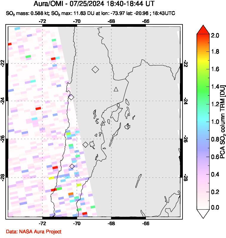 A sulfur dioxide image over Northern Chile on Jul 25, 2024.