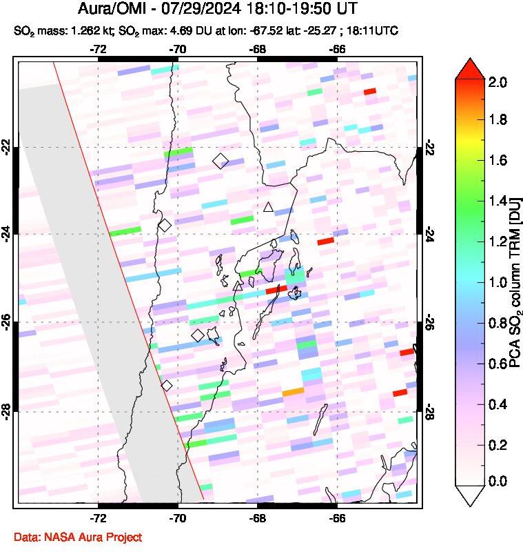 A sulfur dioxide image over Northern Chile on Jul 29, 2024.