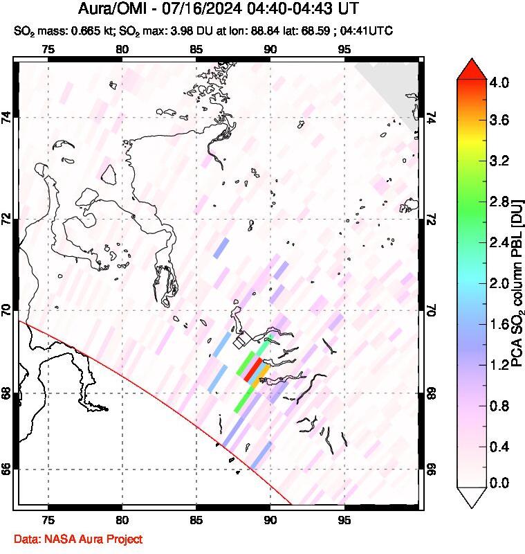 A sulfur dioxide image over Norilsk, Russian Federation on Jul 16, 2024.