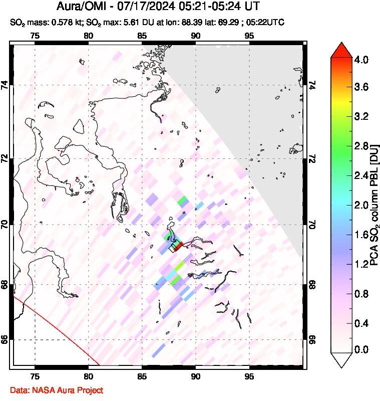 A sulfur dioxide image over Norilsk, Russian Federation on Jul 17, 2024.