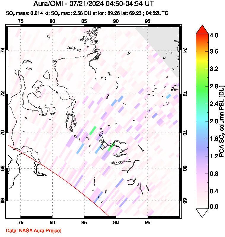 A sulfur dioxide image over Norilsk, Russian Federation on Jul 21, 2024.