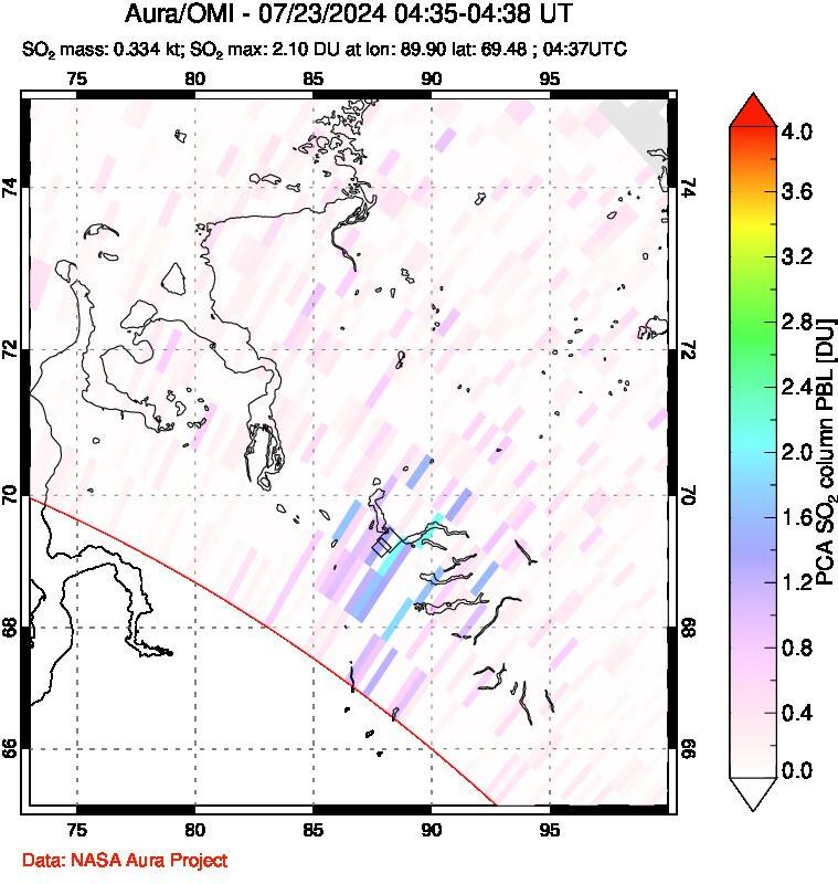 A sulfur dioxide image over Norilsk, Russian Federation on Jul 23, 2024.