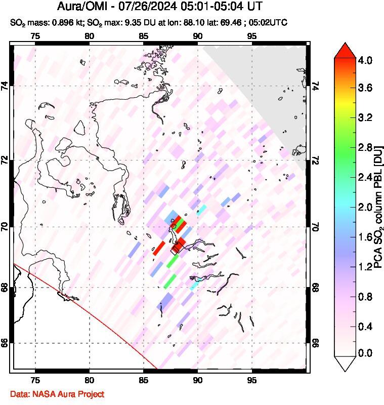 A sulfur dioxide image over Norilsk, Russian Federation on Jul 26, 2024.