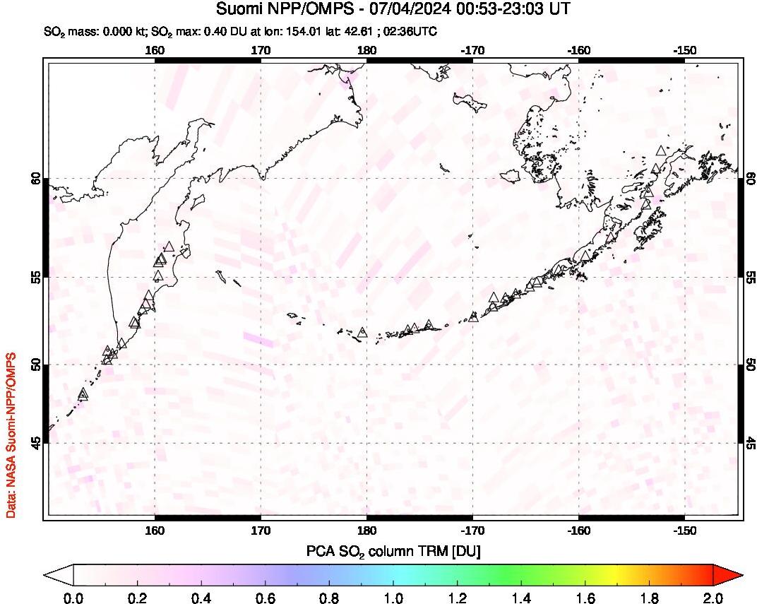 A sulfur dioxide image over North Pacific on Jul 04, 2024.