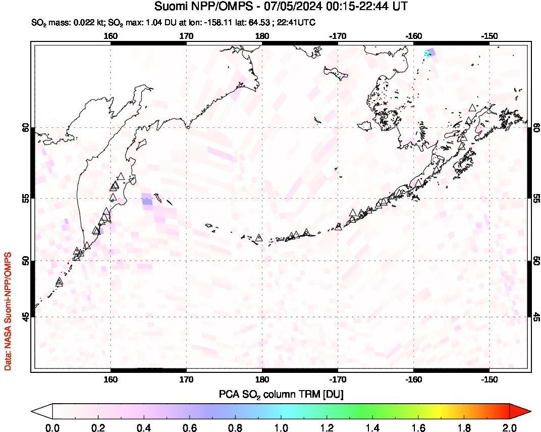 A sulfur dioxide image over North Pacific on Jul 05, 2024.