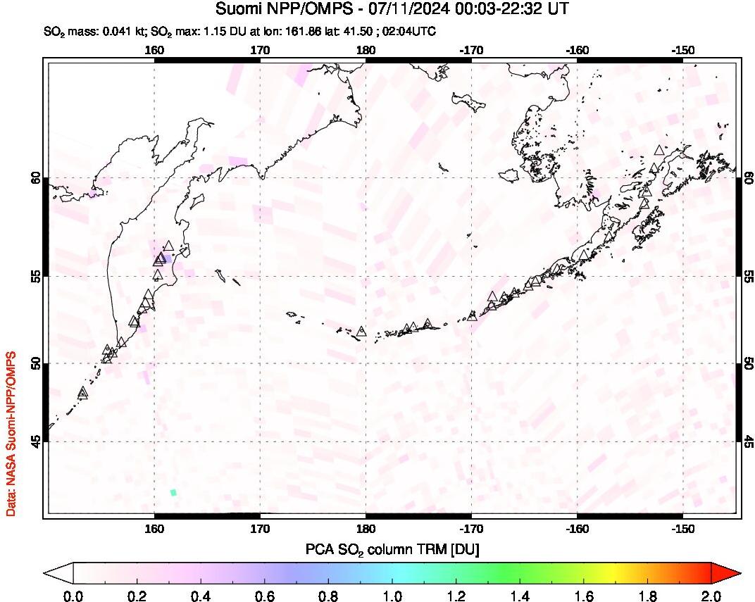 A sulfur dioxide image over North Pacific on Jul 11, 2024.