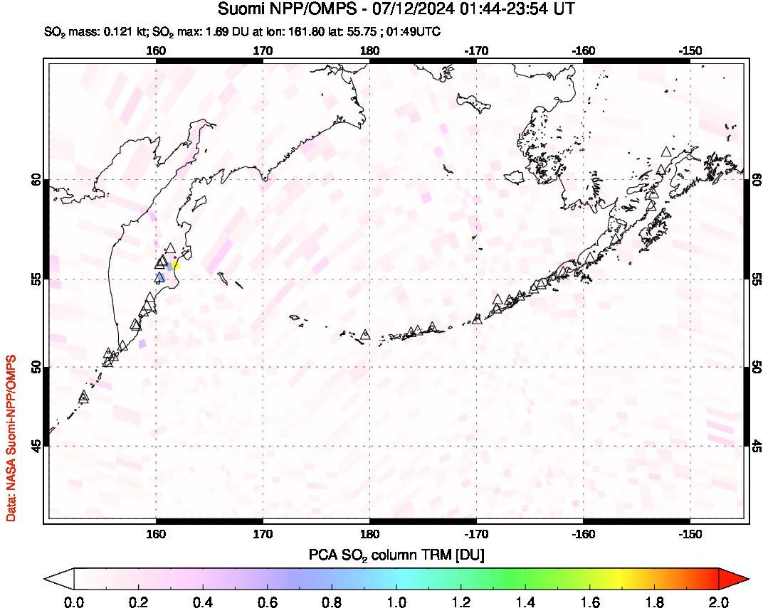 A sulfur dioxide image over North Pacific on Jul 12, 2024.