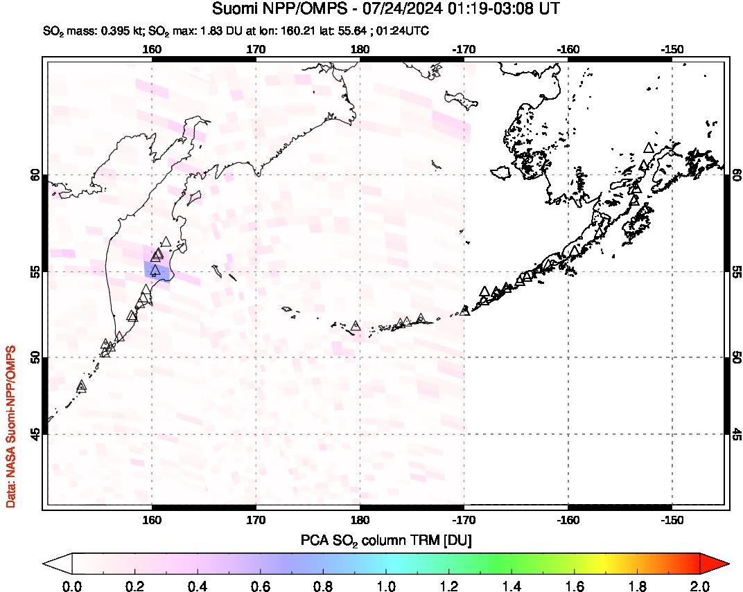 A sulfur dioxide image over North Pacific on Jul 24, 2024.