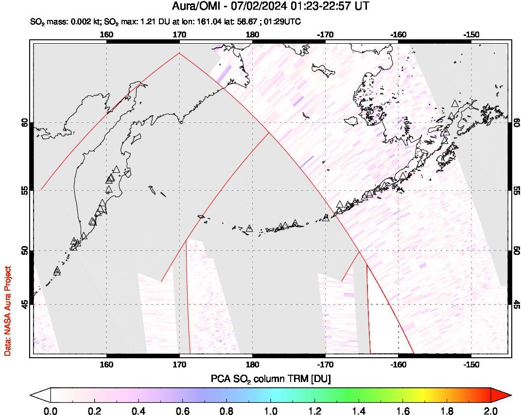 A sulfur dioxide image over North Pacific on Jul 02, 2024.