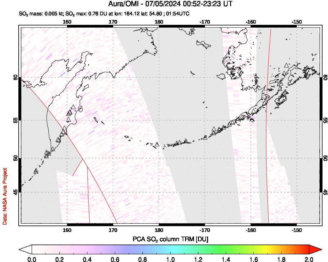 A sulfur dioxide image over North Pacific on Jul 05, 2024.