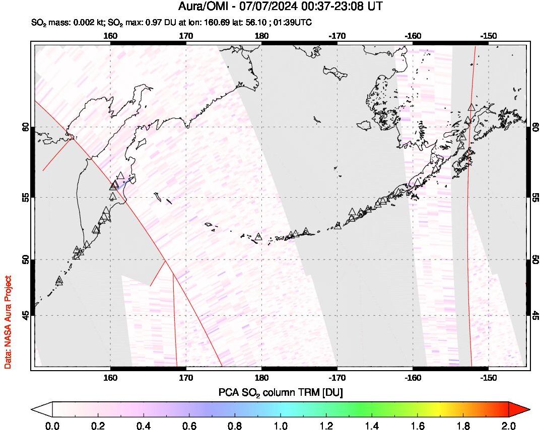 A sulfur dioxide image over North Pacific on Jul 07, 2024.