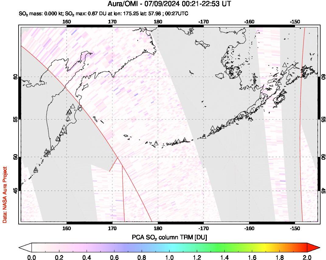 A sulfur dioxide image over North Pacific on Jul 09, 2024.