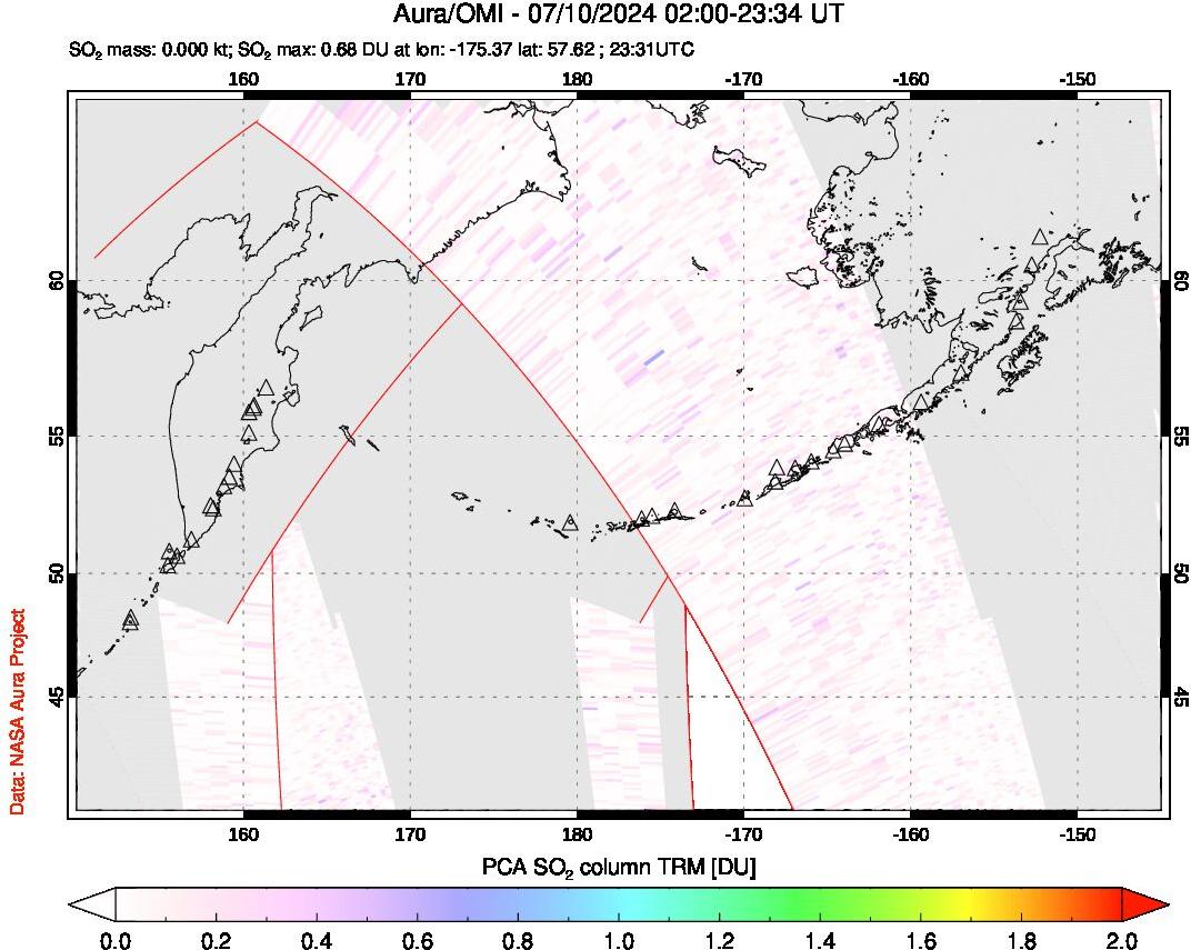 A sulfur dioxide image over North Pacific on Jul 10, 2024.