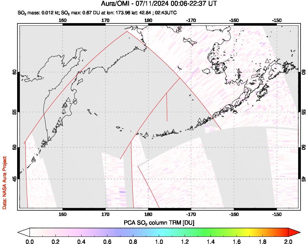 A sulfur dioxide image over North Pacific on Jul 11, 2024.