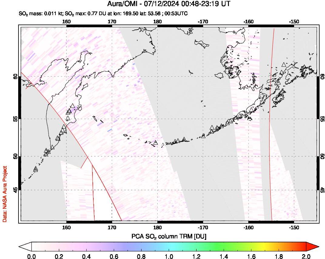 A sulfur dioxide image over North Pacific on Jul 12, 2024.