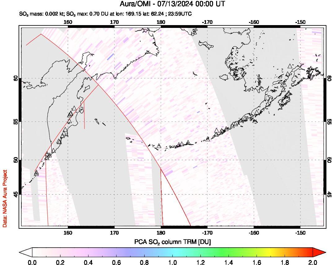 A sulfur dioxide image over North Pacific on Jul 13, 2024.