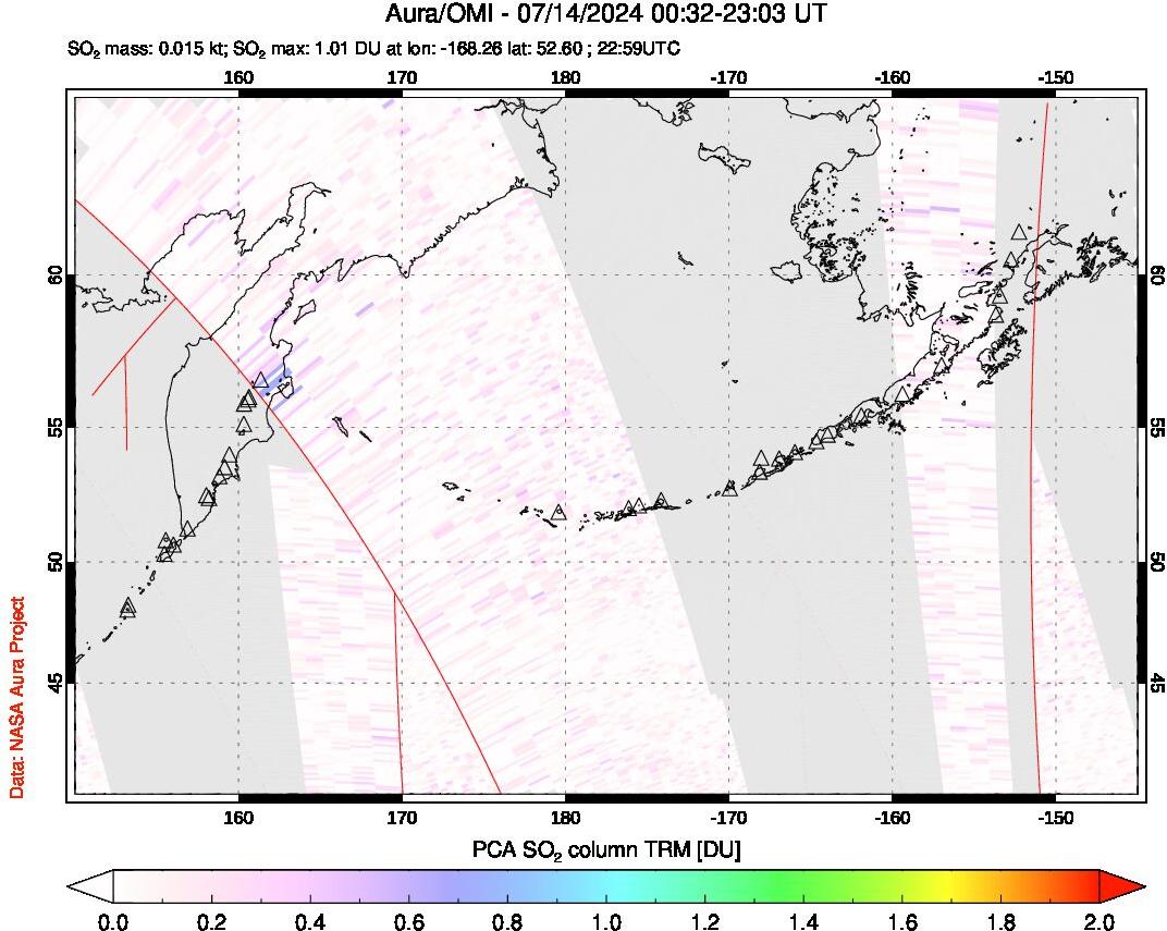 A sulfur dioxide image over North Pacific on Jul 14, 2024.