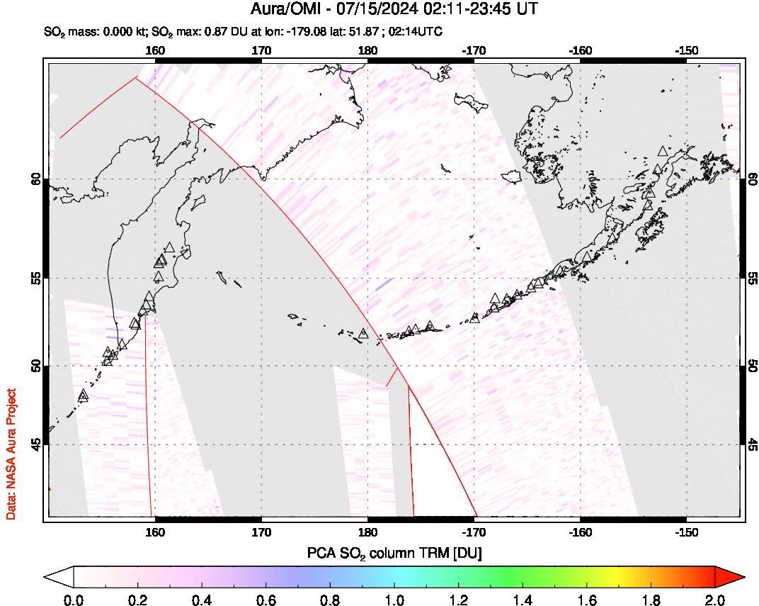 A sulfur dioxide image over North Pacific on Jul 15, 2024.