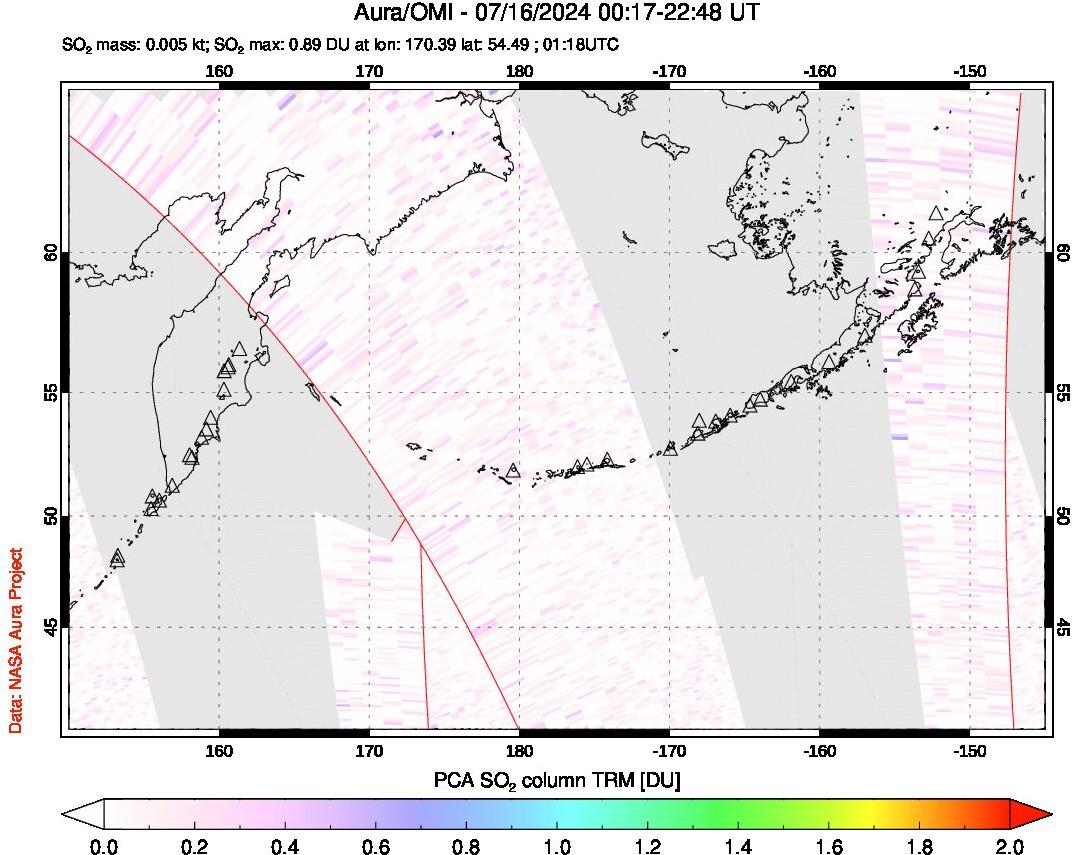 A sulfur dioxide image over North Pacific on Jul 16, 2024.