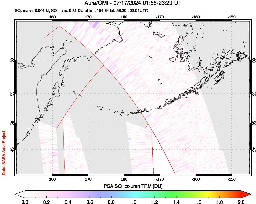 A sulfur dioxide image over North Pacific on Jul 17, 2024.