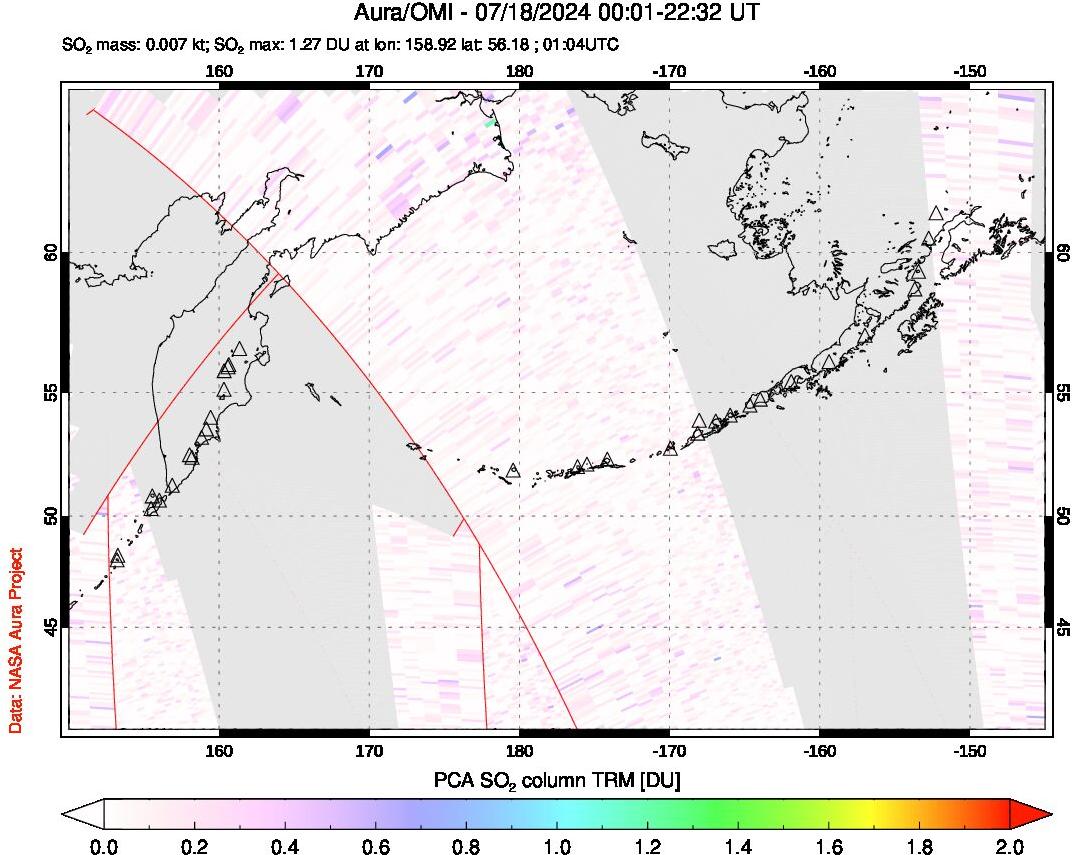 A sulfur dioxide image over North Pacific on Jul 18, 2024.