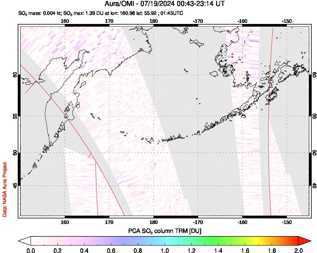 A sulfur dioxide image over North Pacific on Jul 19, 2024.