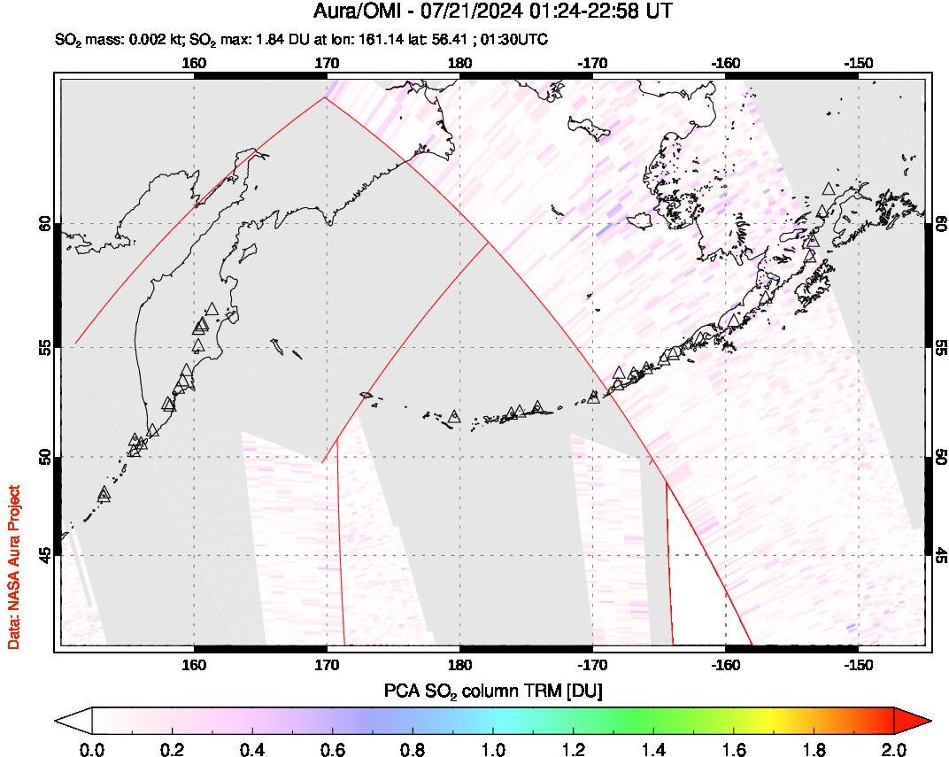 A sulfur dioxide image over North Pacific on Jul 21, 2024.