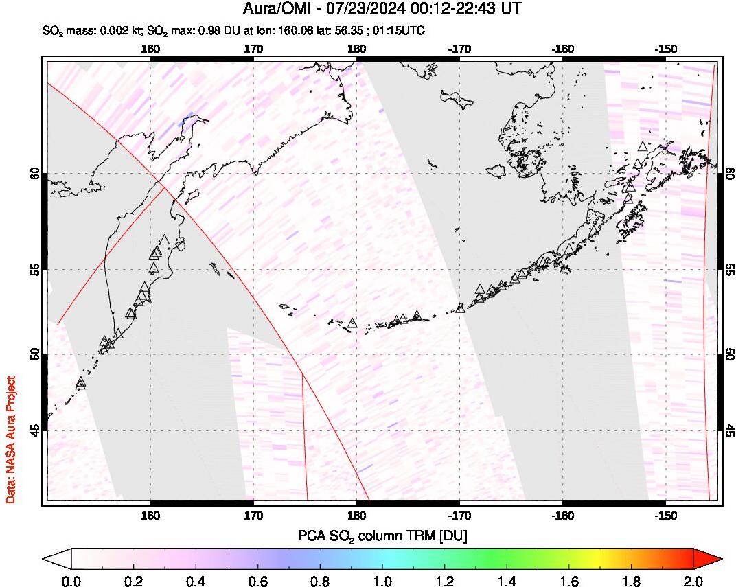 A sulfur dioxide image over North Pacific on Jul 23, 2024.