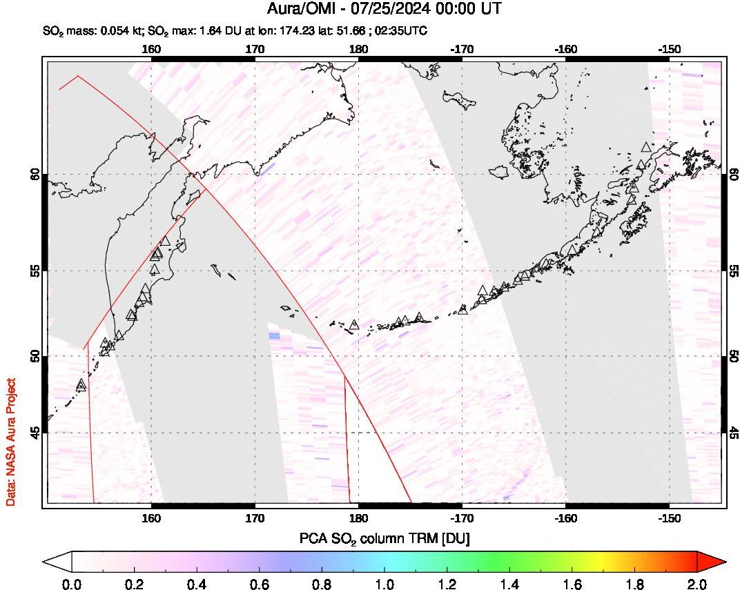 A sulfur dioxide image over North Pacific on Jul 25, 2024.