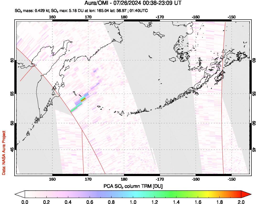 A sulfur dioxide image over North Pacific on Jul 26, 2024.