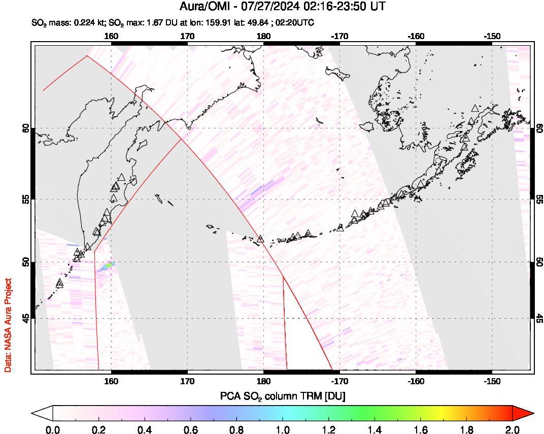 A sulfur dioxide image over North Pacific on Jul 27, 2024.