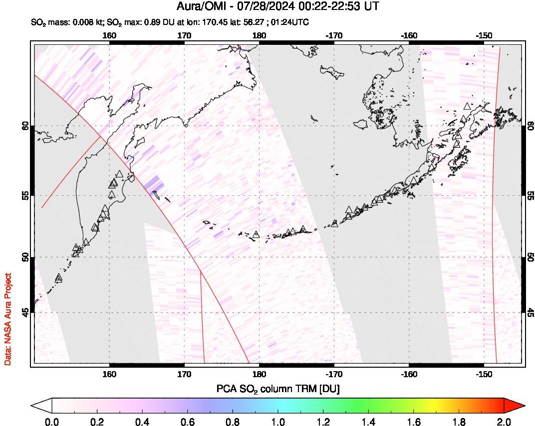 A sulfur dioxide image over North Pacific on Jul 28, 2024.