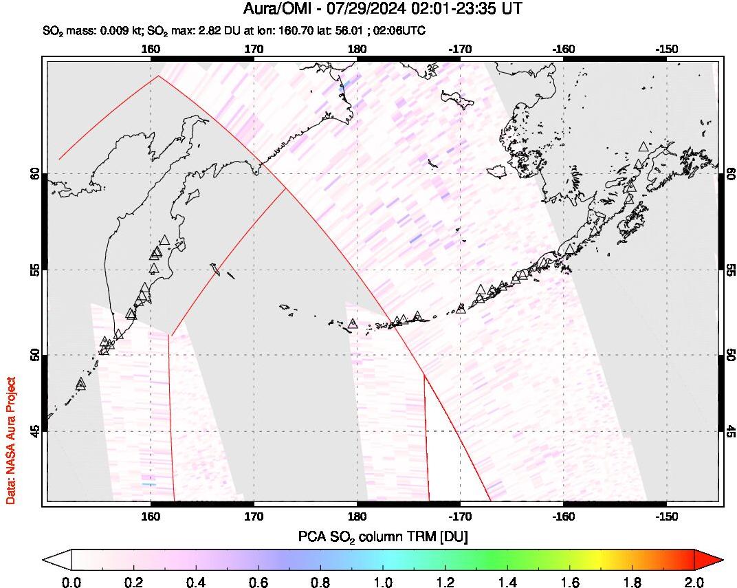 A sulfur dioxide image over North Pacific on Jul 29, 2024.