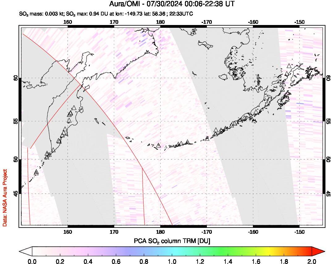 A sulfur dioxide image over North Pacific on Jul 30, 2024.