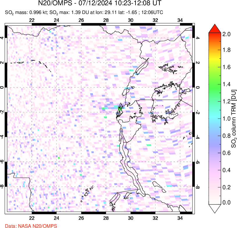 A sulfur dioxide image over Nyiragongo, DR Congo on Jul 12, 2024.