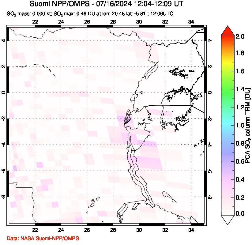 A sulfur dioxide image over Nyiragongo, DR Congo on Jul 16, 2024.