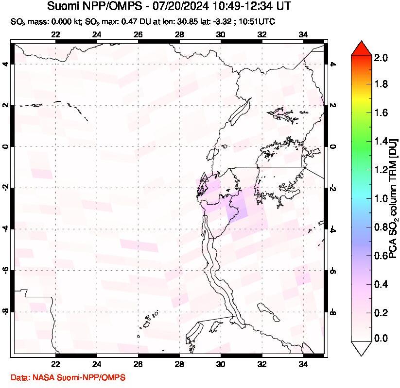 A sulfur dioxide image over Nyiragongo, DR Congo on Jul 20, 2024.