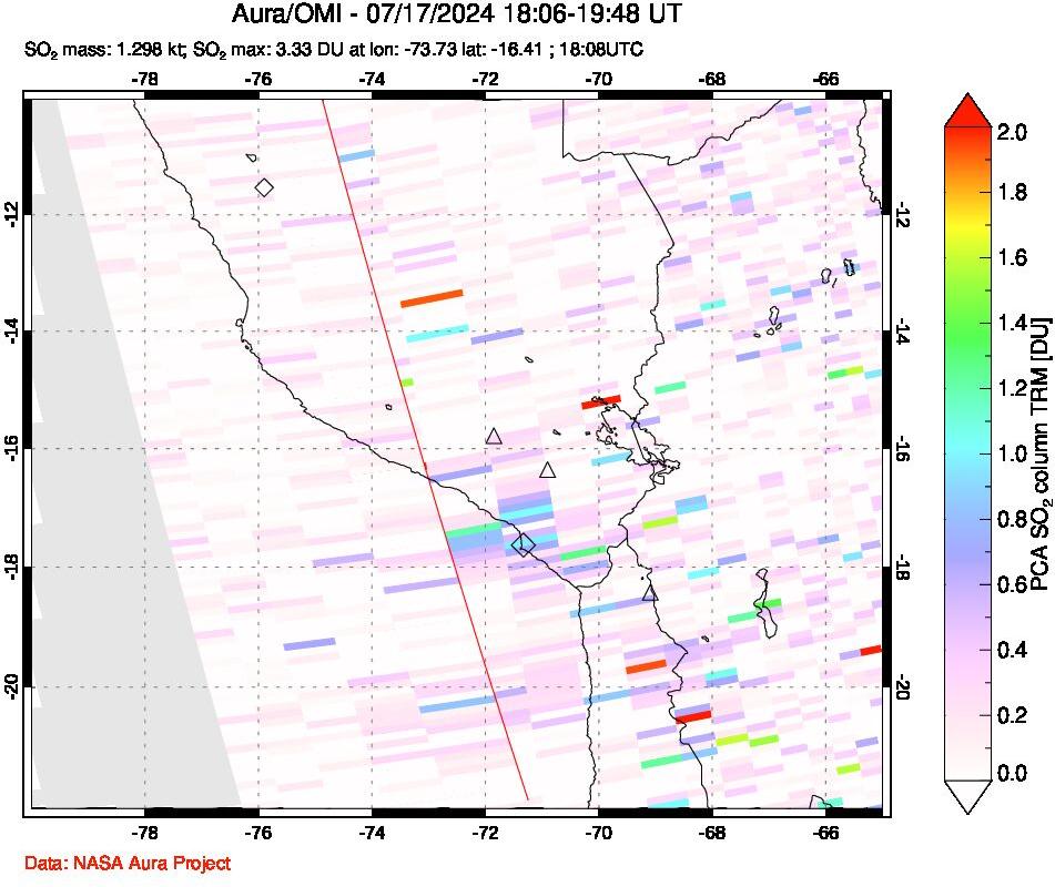 A sulfur dioxide image over Peru on Jul 17, 2024.