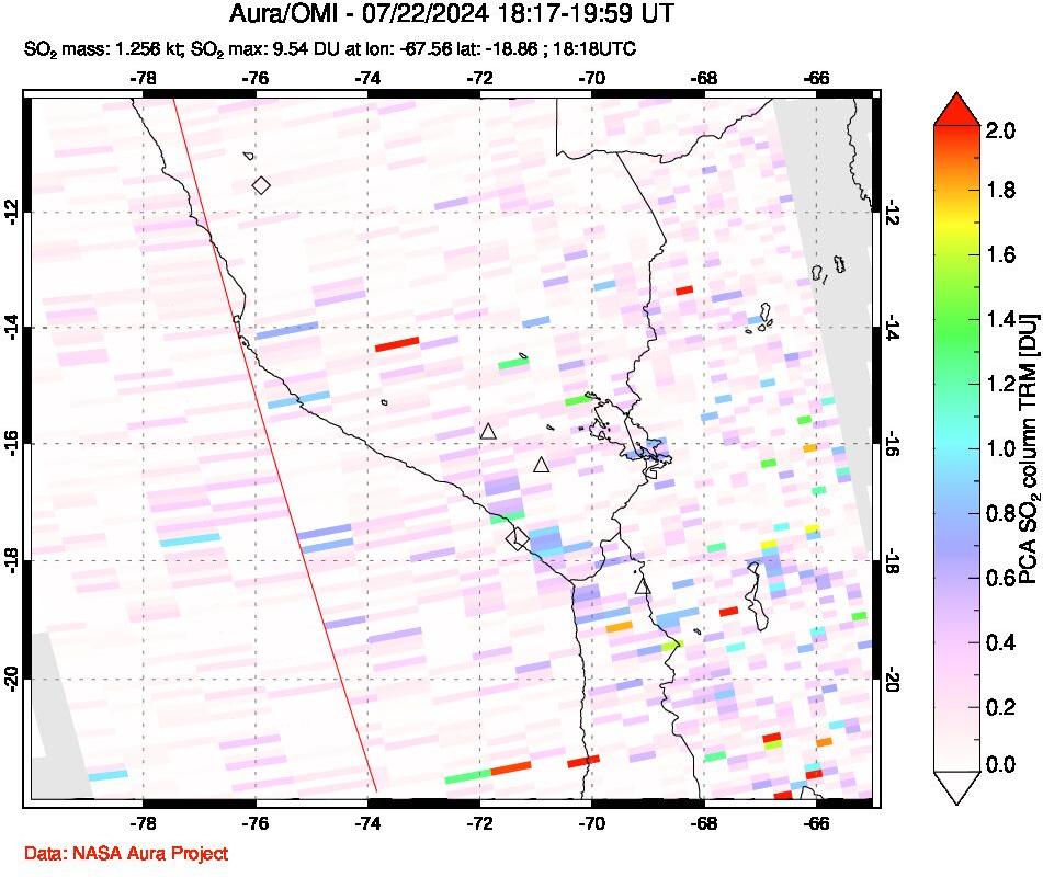 A sulfur dioxide image over Peru on Jul 22, 2024.