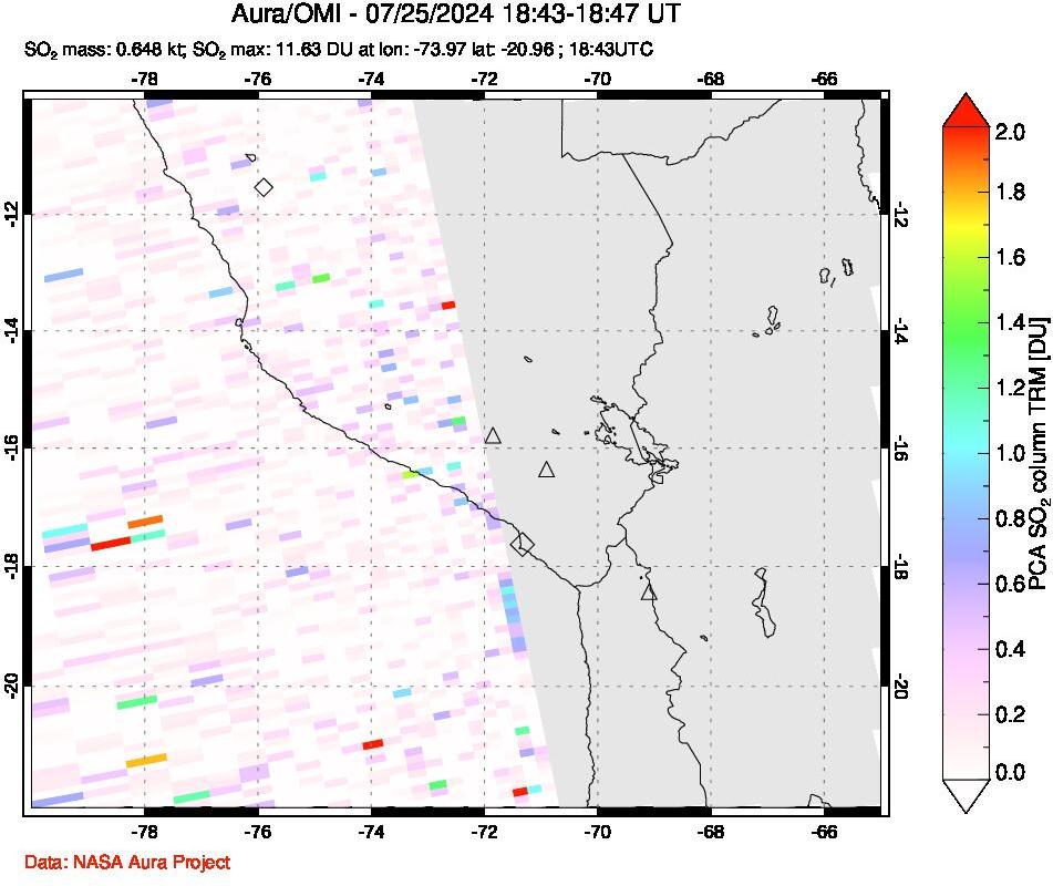 A sulfur dioxide image over Peru on Jul 25, 2024.