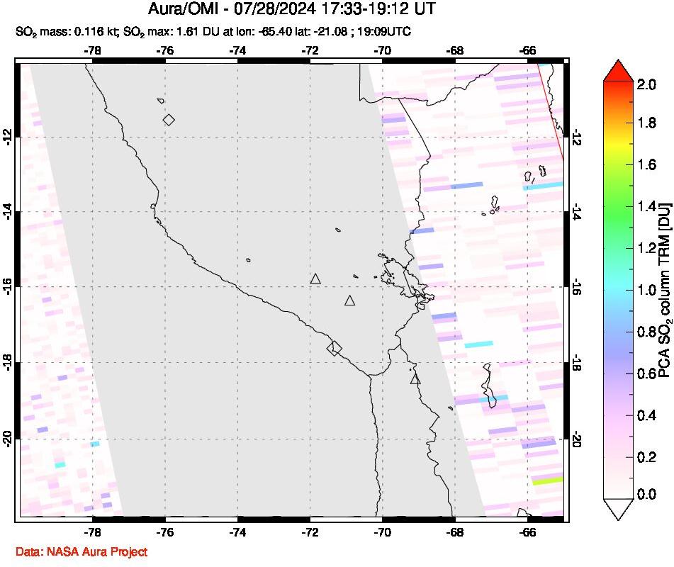 A sulfur dioxide image over Peru on Jul 28, 2024.