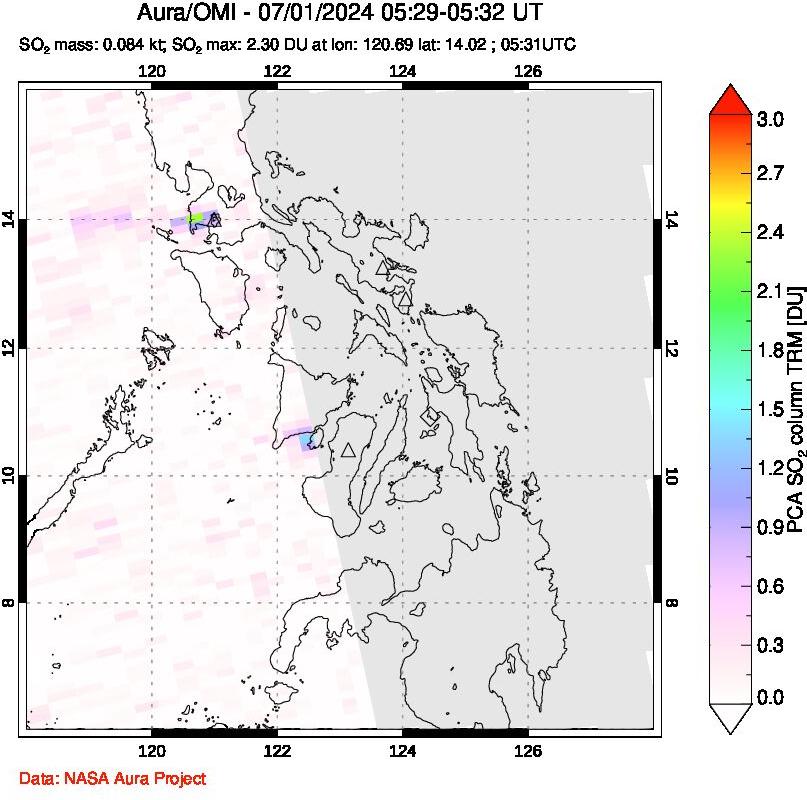 A sulfur dioxide image over Philippines on Jul 01, 2024.