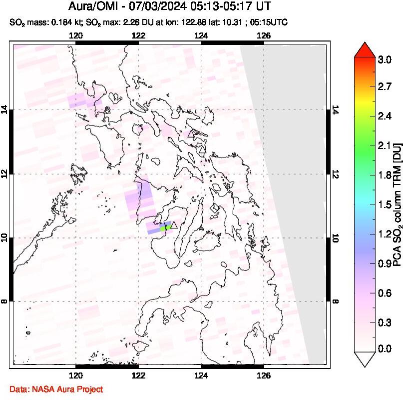 A sulfur dioxide image over Philippines on Jul 03, 2024.