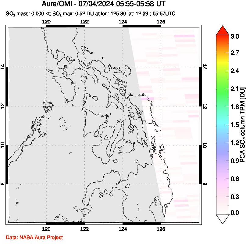 A sulfur dioxide image over Philippines on Jul 04, 2024.